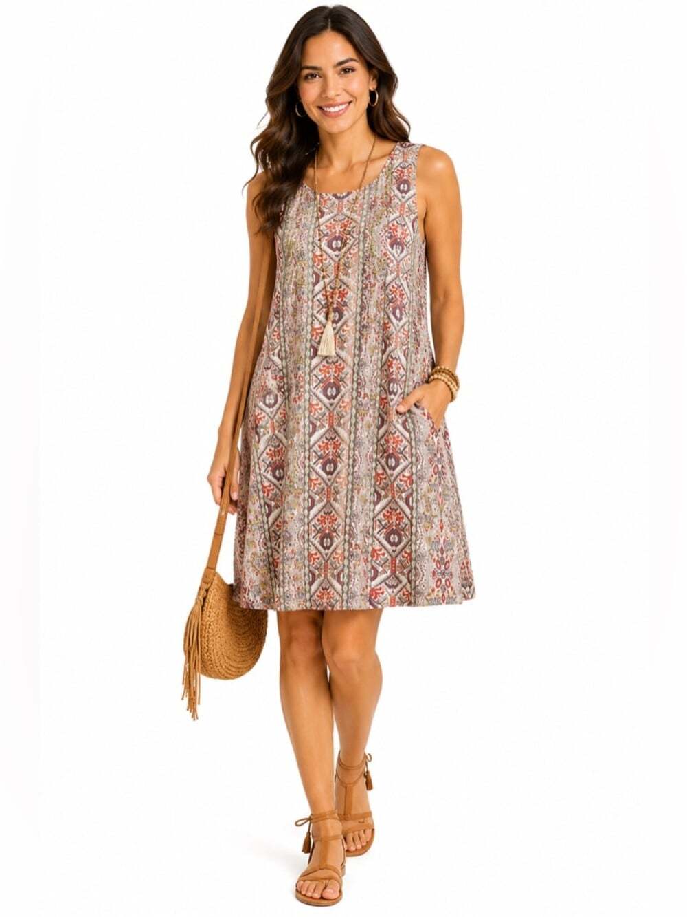 Revolve Rachel Zoe Aztec Print Dress Women’s Size M Tribal Linen Sleeveless Boho